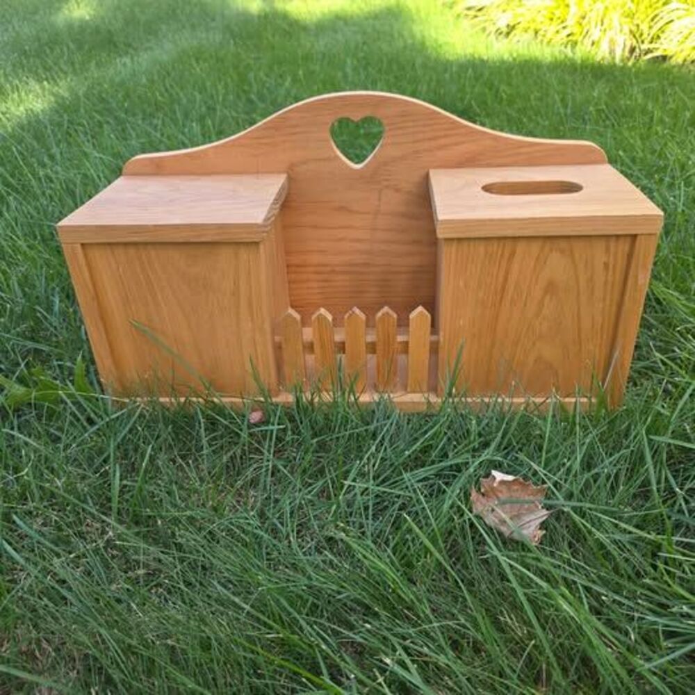 Vintage Wooden Heart and Picket Fence Tissue Box Organizer